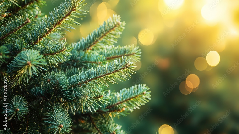 Aufkleber abstract blurred evergreen branches with bokeh lights creating a warm festive atmosphere for christm