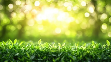 Obraz premium Blurry green park background with vibrant bokeh effect highlighting nature's beauty and tranquility in soft sunlight ambiance