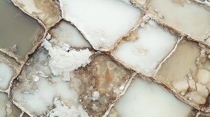 Fototapeta premium Aerial view of unique salt pond patterns showcasing natural colors and textures in a mesmerizing landscape setting