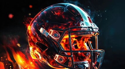 Fiery skull inside a football helmet.