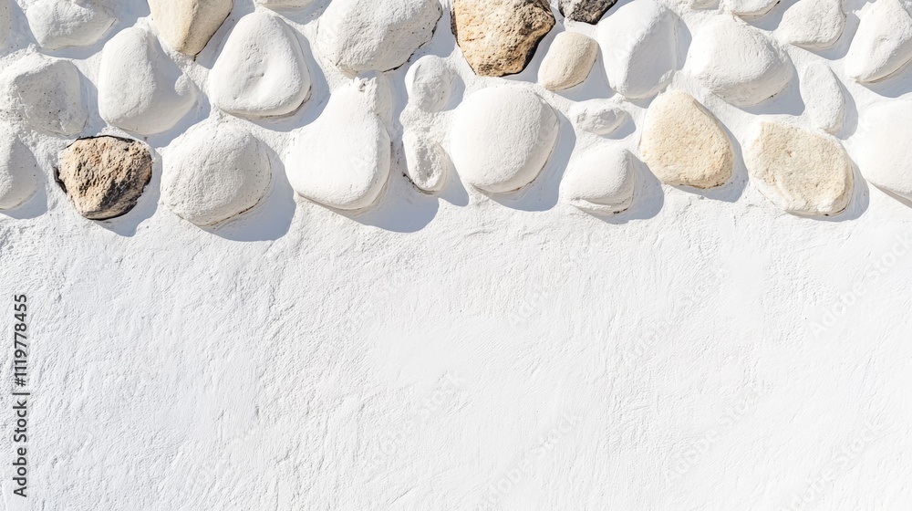 Poster white wall featuring a textured background of large and small stones creating a natural and rustic a