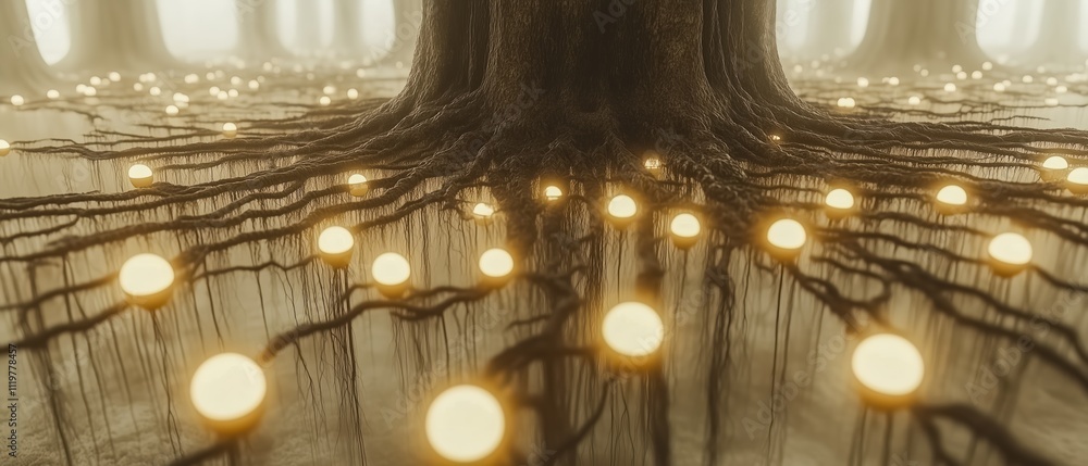 Aufkleber tree with many lights on it. the lights are yellow and are scattered all over the tree