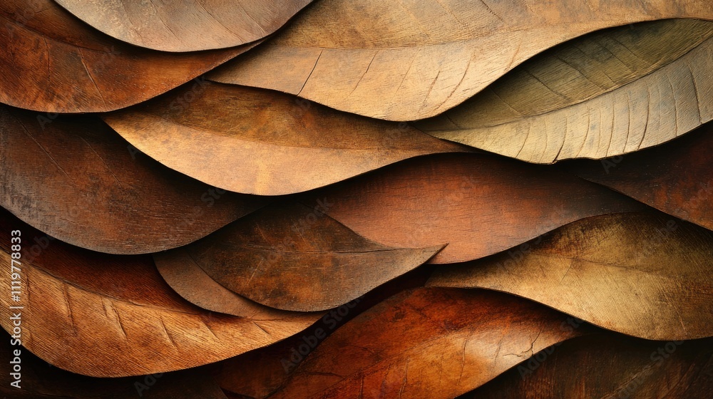Poster textured abstract background featuring intertwining layers of wooden patterns and leaf designs in wa