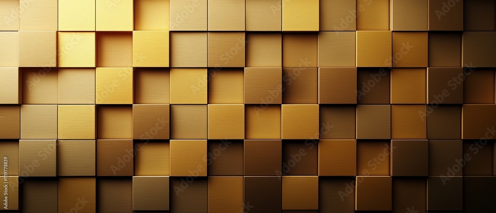 Poster wall made of wooden blocks in a tan color. the blocks are arranged in a way that they form a pattern
