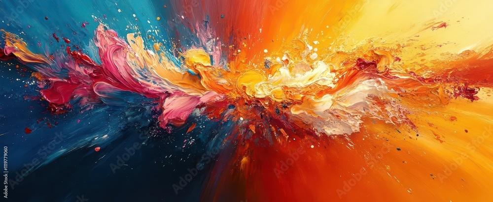 Wall mural abstract art piece depicts motion and speed with vibrant streaks of color creating a sense of dynami