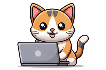 Adorable Orange Tabby Cat using a Laptop Computer
