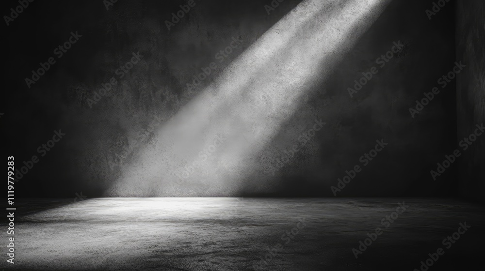 Poster abstract concrete floor with dramatic light rays and shadow effects in a dark room setting