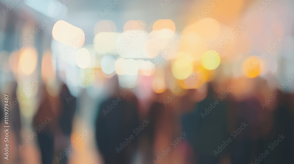 Poster abstract blurred background of commuters at a train station with light effects creating a dynamic ur