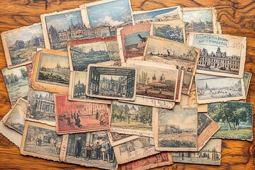 Naklejka premium A Collection of Vintage Postcards in a Scrapbook