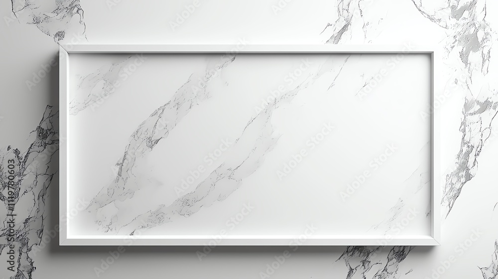 Poster modern white rectangular frame on a marble background for artwork or design presentation.