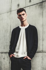 A person dressed in formal attire standing still, possibly waiting or observing something