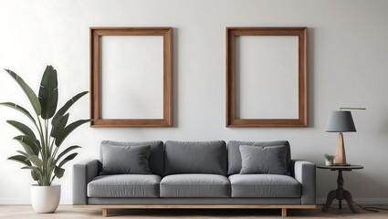 mock up poster frame in modern interior background, living room, minimalistic style. 