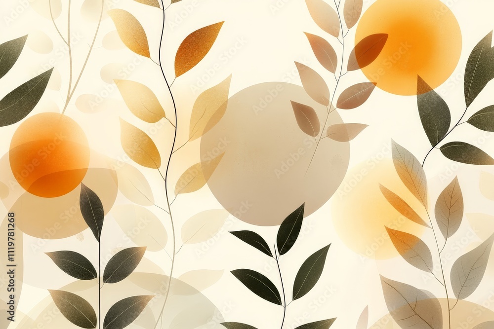 Poster illustrative pattern featuring warm tones and botanical elements in a soft, abstract style