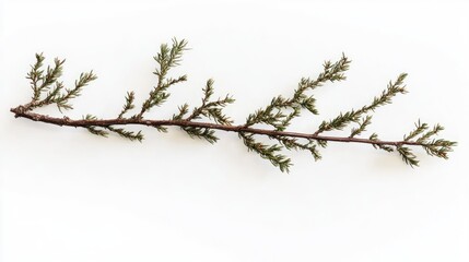 Fir branch with lush green needles isolated on clean white background for nature and botanical themed design projects.