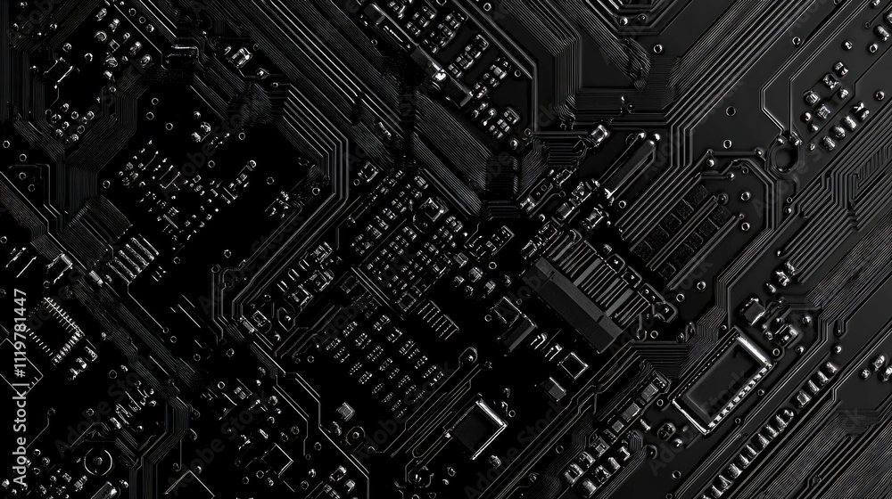 Aufkleber abstract close-up of a black electric circuit board with intricate cpu design showcasing technology 