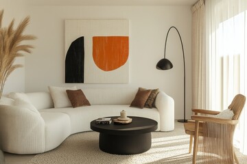 Minimalist living room curved white sofa