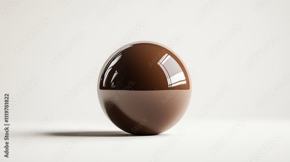 Poster smooth chocolate sphere resting on a light surface with reflections in a minimalist setting