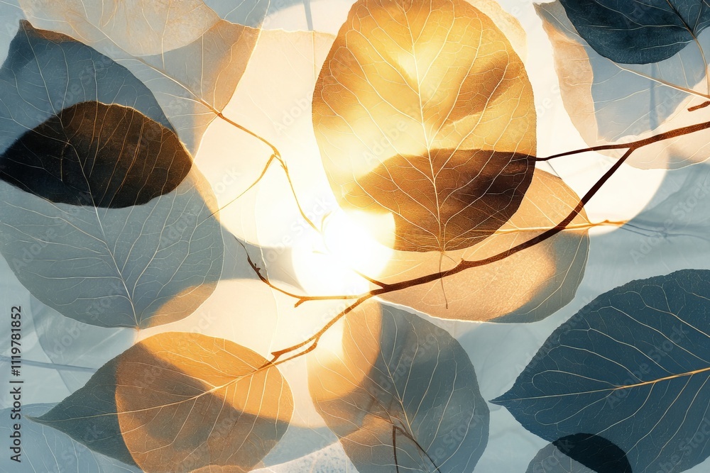 Aufkleber bright sunlight filters through autumn leaves creating a serene and warm atmosphere in a tranquil se