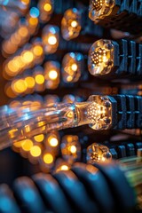 A bright cluster of lights with varied shapes and sizes, perfect for representing illumination, decoration or technology