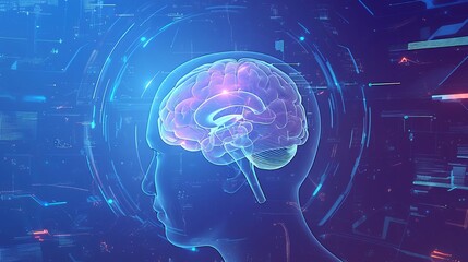 A vibrant digital brain surrounded by swirling circuit patterns and data streams, representing the advanced technology behind artificial intelligence. 