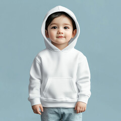 A baby wearing a  hoodie for mockup against a plain background made with generative AI
