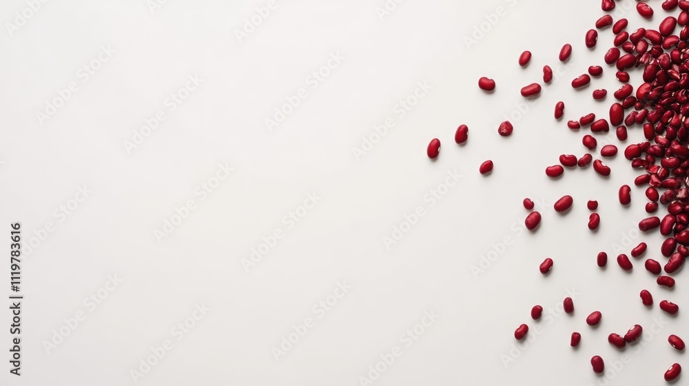 Poster dried red beans scattered on a white background with ample space for text or promotional messages in