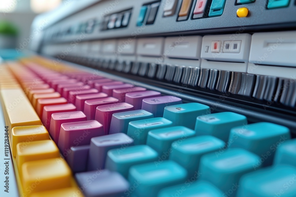  close-up of a computer keyboard showing different colored keys