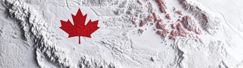 Fototapeta premium Canadian flag superimposed on a 3D topographic map.
