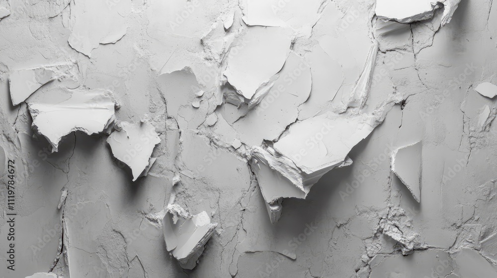 Poster abstract texture of peeling plaster on a wall showcasing layers of white and gray for artistic backg