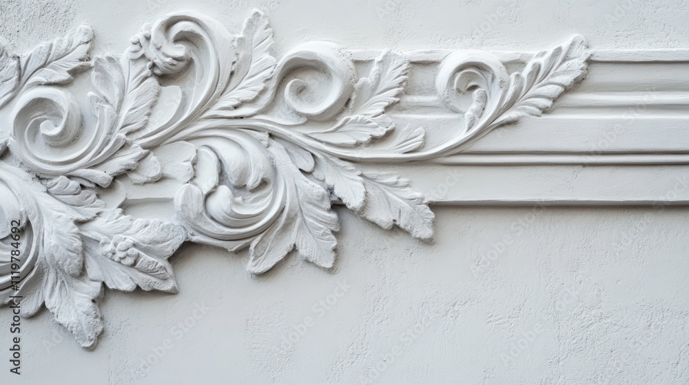Poster decorative white plaster design with intricate patterns and textures on a wall showcasing elegant ar