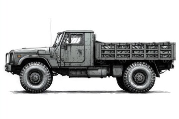 A military vehicle on a clean white surface