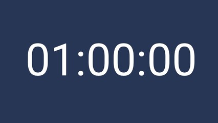 Minimal Digital Countdown Timer Display with One Hour on Blue Background. Illustration