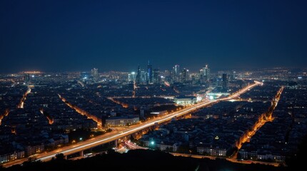 Fototapeta premium Night Cityscape with Traffic Trails