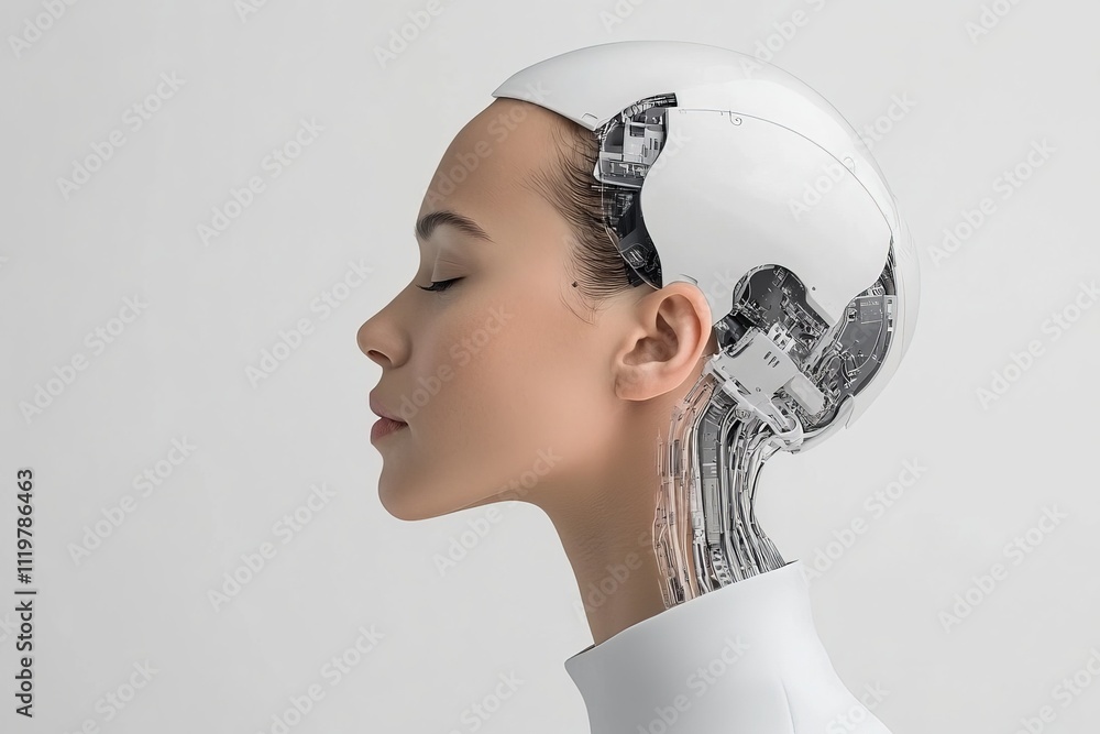 Poster robot design showcases the fusion of human-like features and advanced technology in a sleek aestheti