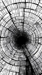 Abstract black and white tunnel design.