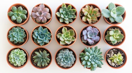 Echeveria Succulents in Pots Arranged Symmetrically Bird's Eye View Natural Aesthetic for Home Decor and Gardening Inspiration