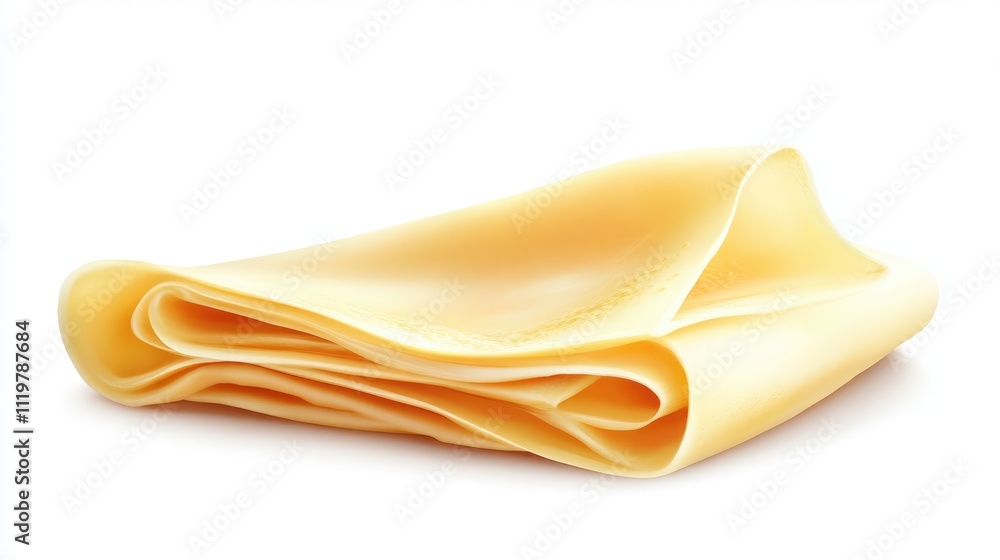 Poster thin folded pancake gracefully arranged on a clean white background highlighting its delicate textur