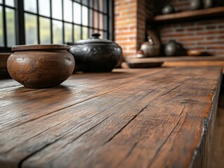 Rustic Kitchen Scene Earthy Tones, Wooden Surfaces, and Handcrafted Decor Showcase Heritage and Simplicity in Cooking A Culinary Journey Through Time, Featuring Authentic Rustic Pots, Pans, and