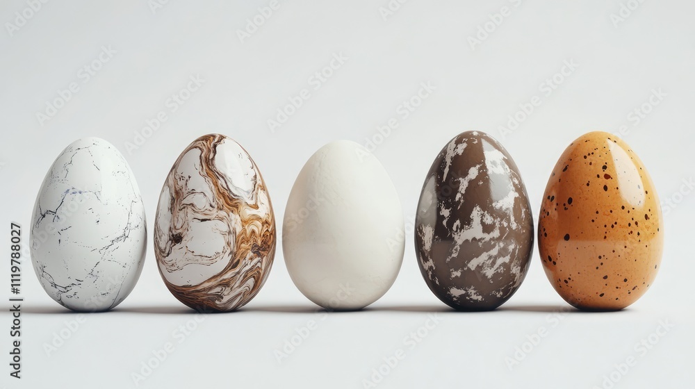 Aufkleber elegant decorative easter eggs arranged in a row showcasing unique colors and patterns on a minimali