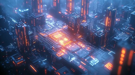 Futuristic Cityscape Built On A Circuit Board