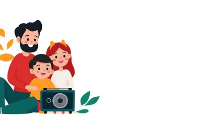 A man, a woman and a child are sitting on the floor in front of a television