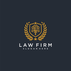 GJ letter monogram logo for lawfirm with pillar & leaf image design