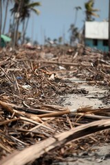 Devastating flood aftermath coastal area series natural disaster ground level environmental impact