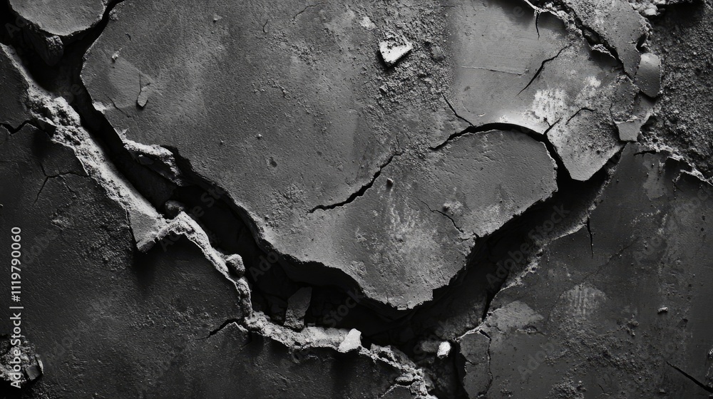 Aufkleber close-up of a cracked and damaged concrete slab highlighting structural deterioration and fragmented