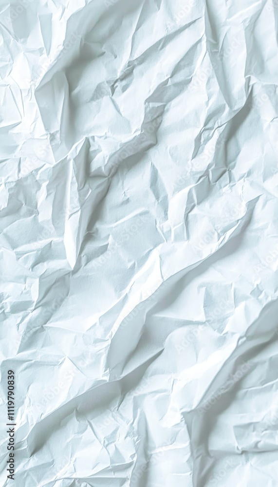 Poster closeup of a crumpled white paper texture background, blank empty template for design and mockups