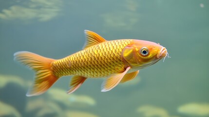 Naklejka premium Golden koi carp swimming gracefully in a serene pond showcasing vibrant colors and fluid motion of aquatic life