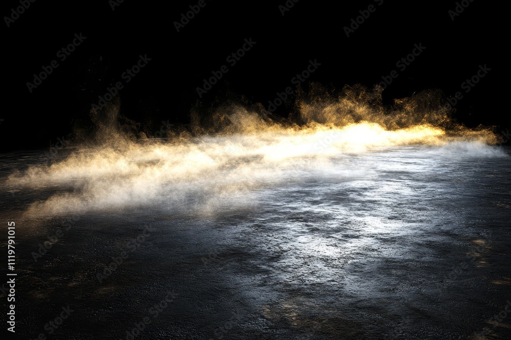 Poster ethereal light and smoke effect on a dark surface creating a mystical and atmospheric background for