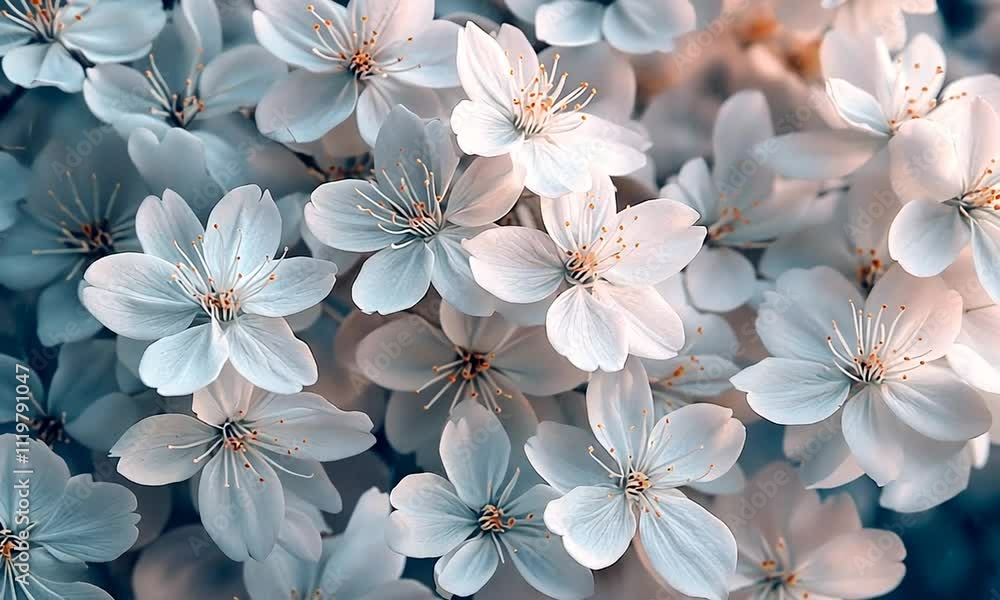 Poster a close-up of delicate white flowers, creating a serene and calming visual effect.