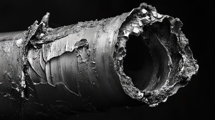 Fractography of a failed pipe nipple showing shear overload damage in the threaded region demonstrating metallurgical analysis techniques.
