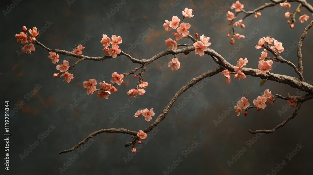 Poster elegant cherry blossom branch in studio setting with soft background highlighting delicate pink flow
